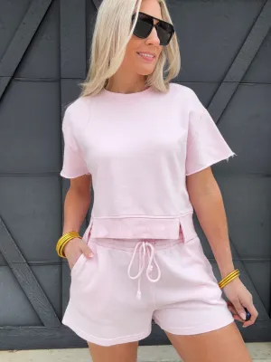 Short Sleeve Tee And Short Set In Soft Pink