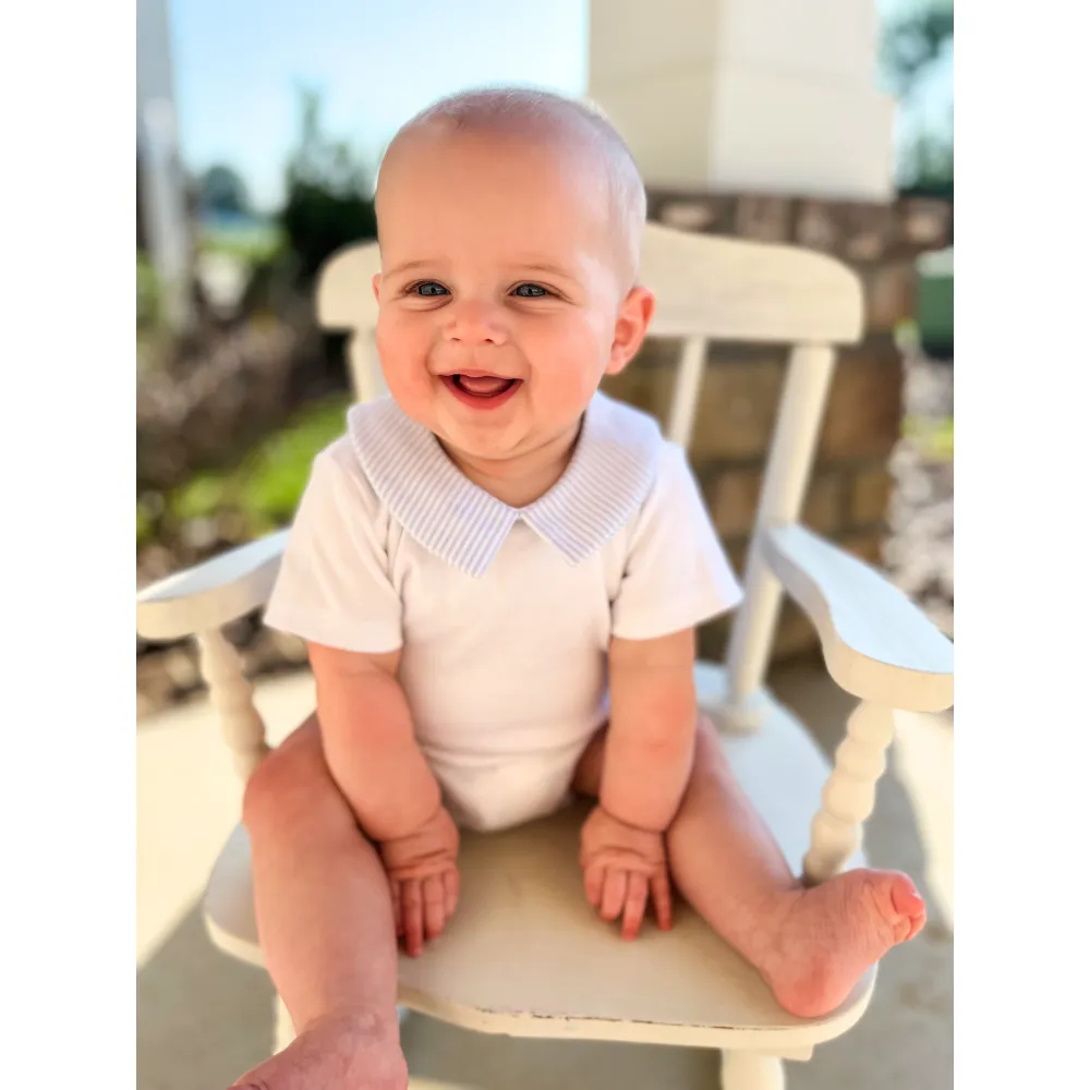 Short Sleeve Wyatt Pima Shirt -- White w/ Blue Stripe