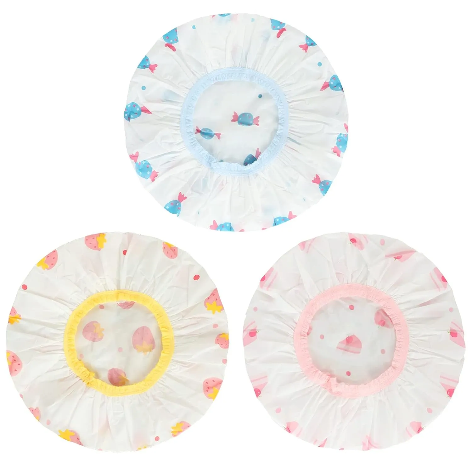Shower Caps, 3 Pcs Waterproof Bath Caps Plastic Reusable Shower Caps Elastic Band Bath Hair Hat for Women Men Kids