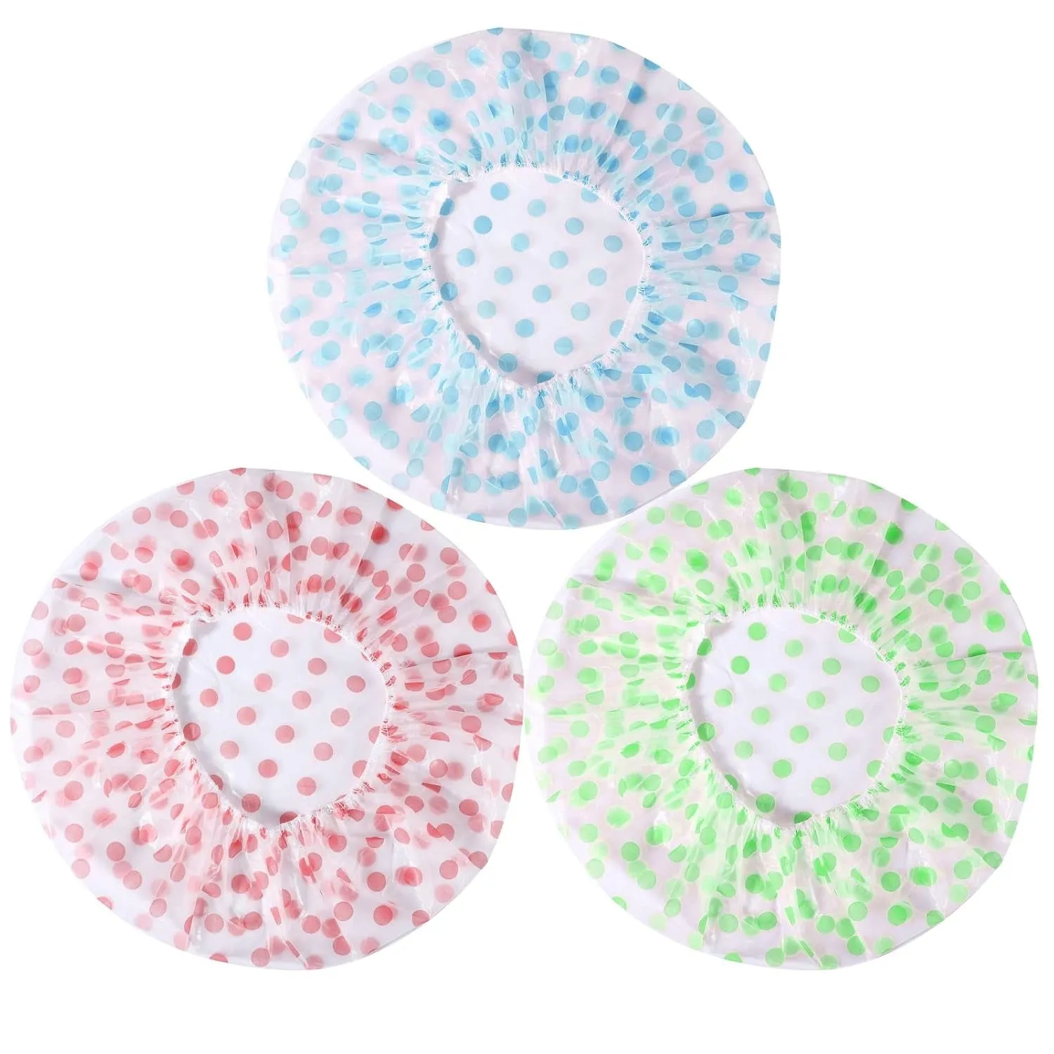 Shower Caps, 3 Pcs Waterproof Bath Caps Plastic Reusable Shower Caps Elastic Band Bath Hair Hat for Women Men Kids