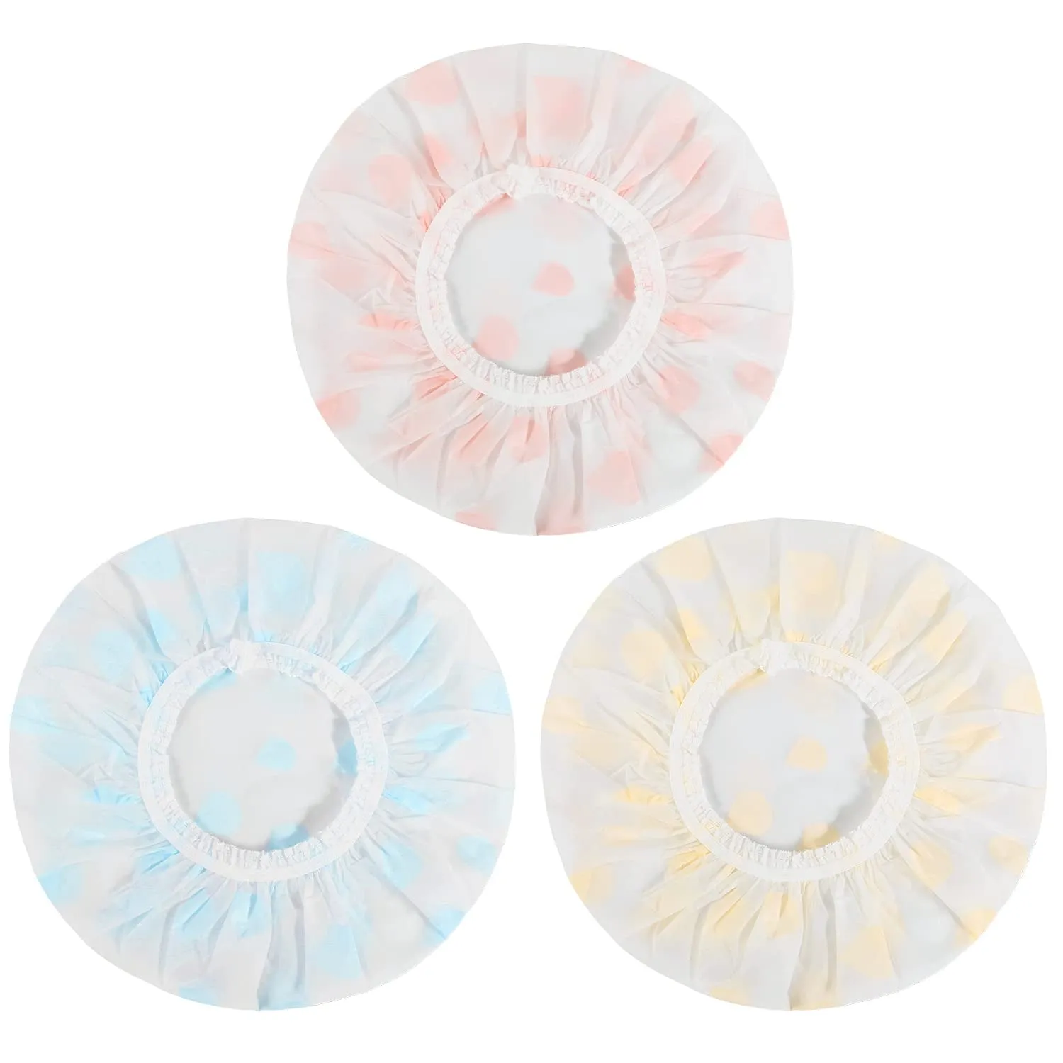 Shower Caps, 3 Pcs Waterproof Bath Caps Plastic Reusable Shower Caps Elastic Band Bath Hair Hat for Women Men Kids