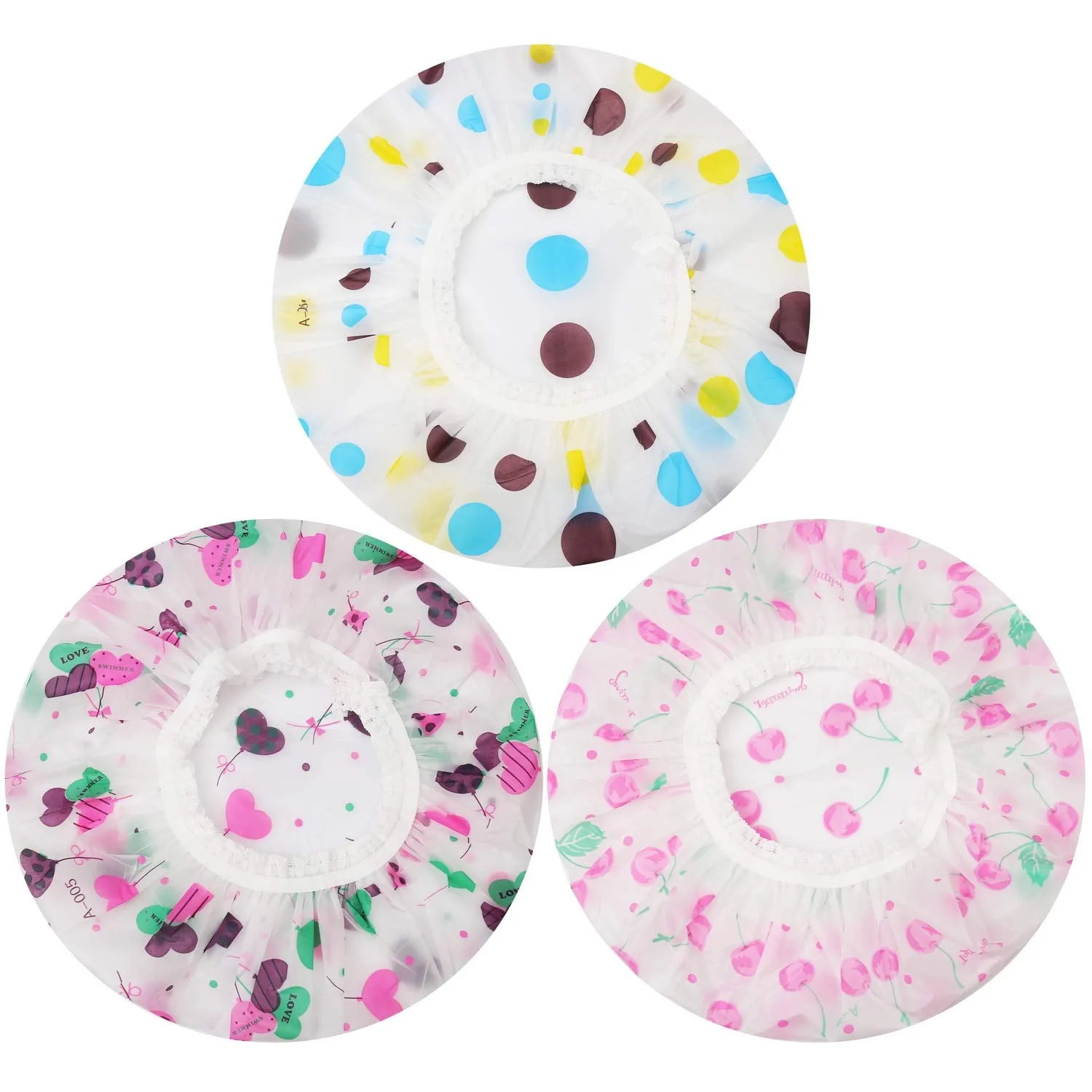 Shower Caps, 3 Pcs Waterproof Bath Caps Plastic Reusable Shower Caps Elastic Band Bath Hair Hat for Women Men Kids