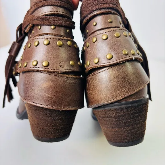 Shyanne Sevilla Brown Leather Western Style Studded Ankle Boots