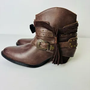 Shyanne Sevilla Brown Leather Western Style Studded Ankle Boots