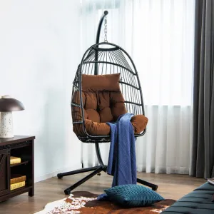 SilverCrate ™ Patio Hanging Egg Chair w/ Stand Waterproof Cover & Folding Basket