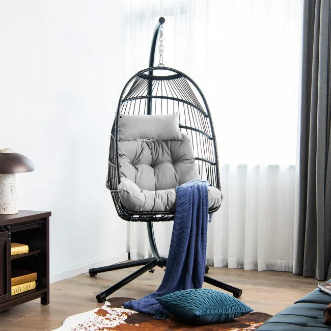 SilverCrate ™ Patio Hanging Egg Chair w/ Stand Waterproof Cover & Folding Basket