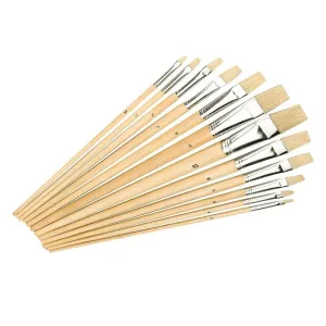 Silverline 12 Piece Flat Tip Artists Paint Brush Set Hobby Models Paint  633927