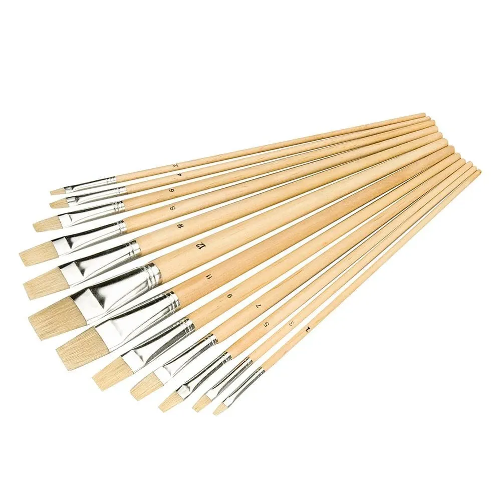 Silverline 12 Piece Flat Tip Artists Paint Brush Set Hobby Models Paint  633927
