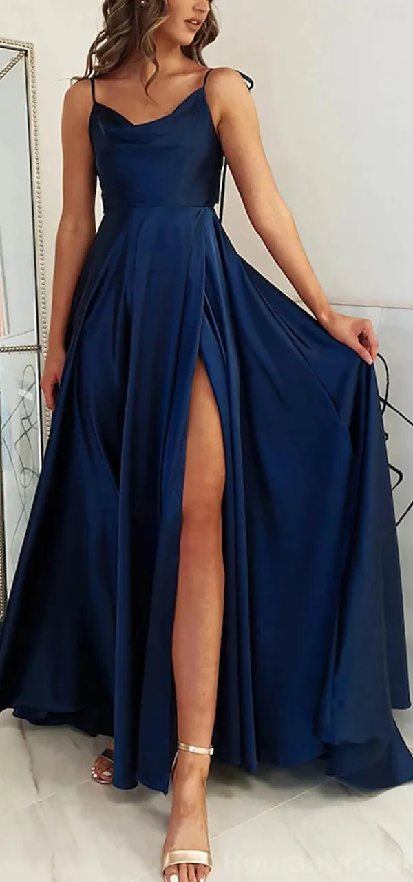 Simple Sleeveless Spaghetti Straps Side Slit Moss Long Evening Prom Dress, OL183