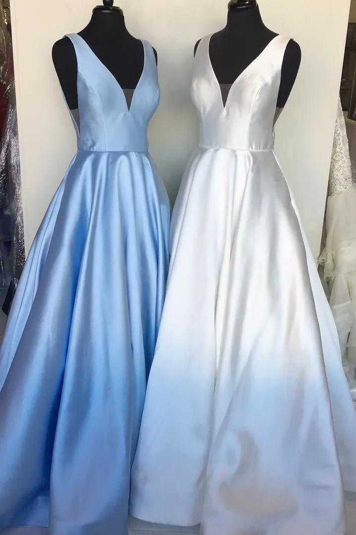 Simple Straps A-line Sweep Train Satin Long Prom Dresses,Evening Party Dress,PDY0369