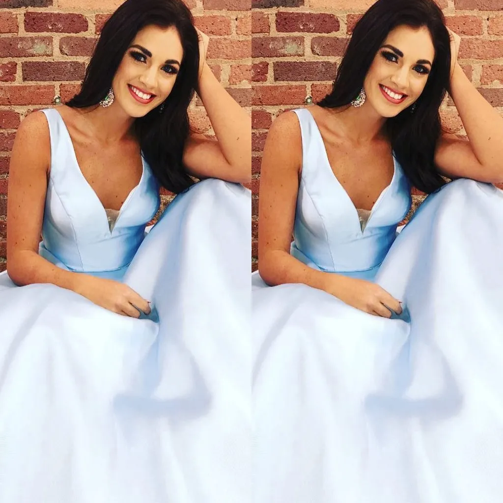 Simple Straps A-line Sweep Train Satin Long Prom Dresses,Evening Party Dress,PDY0369