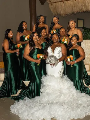 Simple Sweetheart Mermaid Dark Green Satin Bridesmaid Dresses Online, BG395