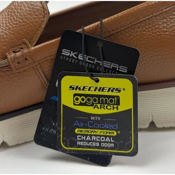Skechers Augustino Ossie Moc Toe Loafer Mens Cognac Brown Leather Dress 205096