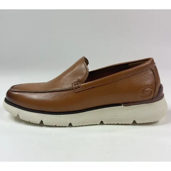 Skechers Augustino Ossie Moc Toe Loafer Mens Cognac Brown Leather Dress 205096