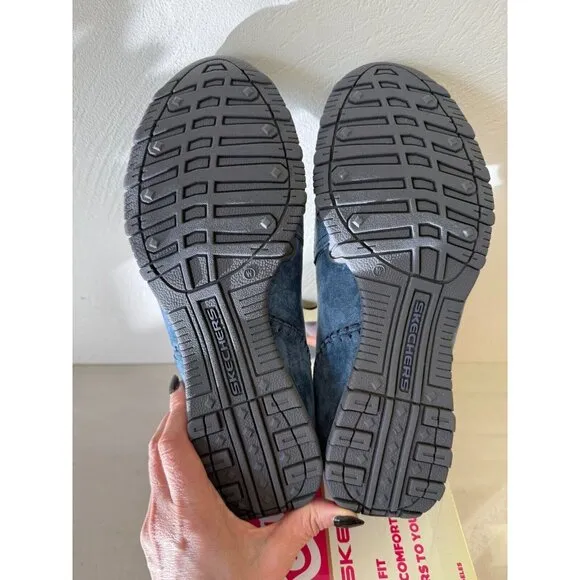 Skechers Womens Navy Suede Bikers Alumni Slip Ons Size 11W Comfort Memory Foam