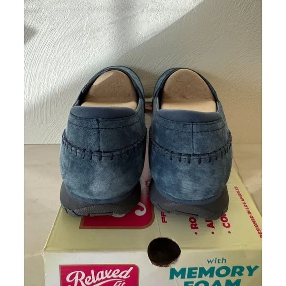 Skechers Womens Navy Suede Bikers Alumni Slip Ons Size 11W Comfort Memory Foam