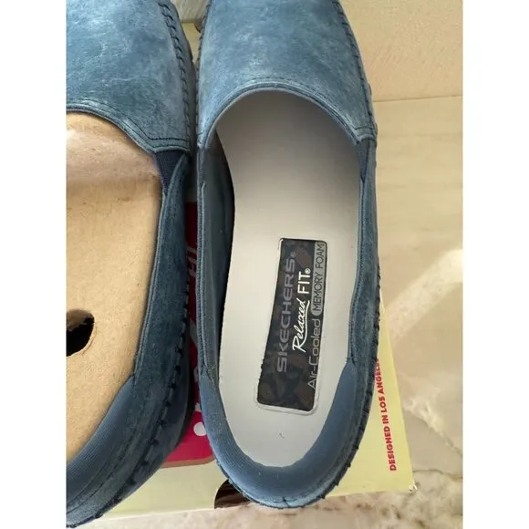 Skechers Womens Navy Suede Bikers Alumni Slip Ons Size 11W Comfort Memory Foam