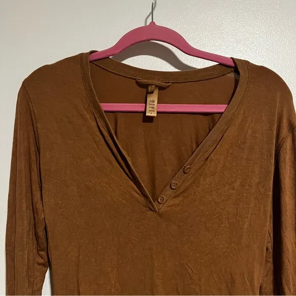 Skims Henley Sleep Dress in Neutral Camel Size Medium