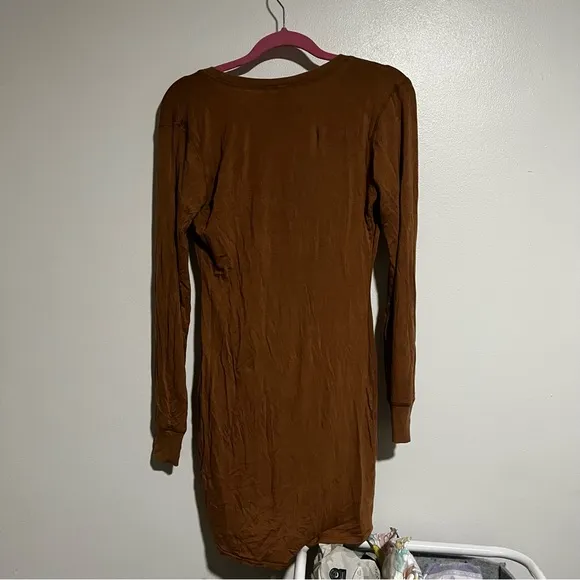 Skims Henley Sleep Dress in Neutral Camel Size Medium