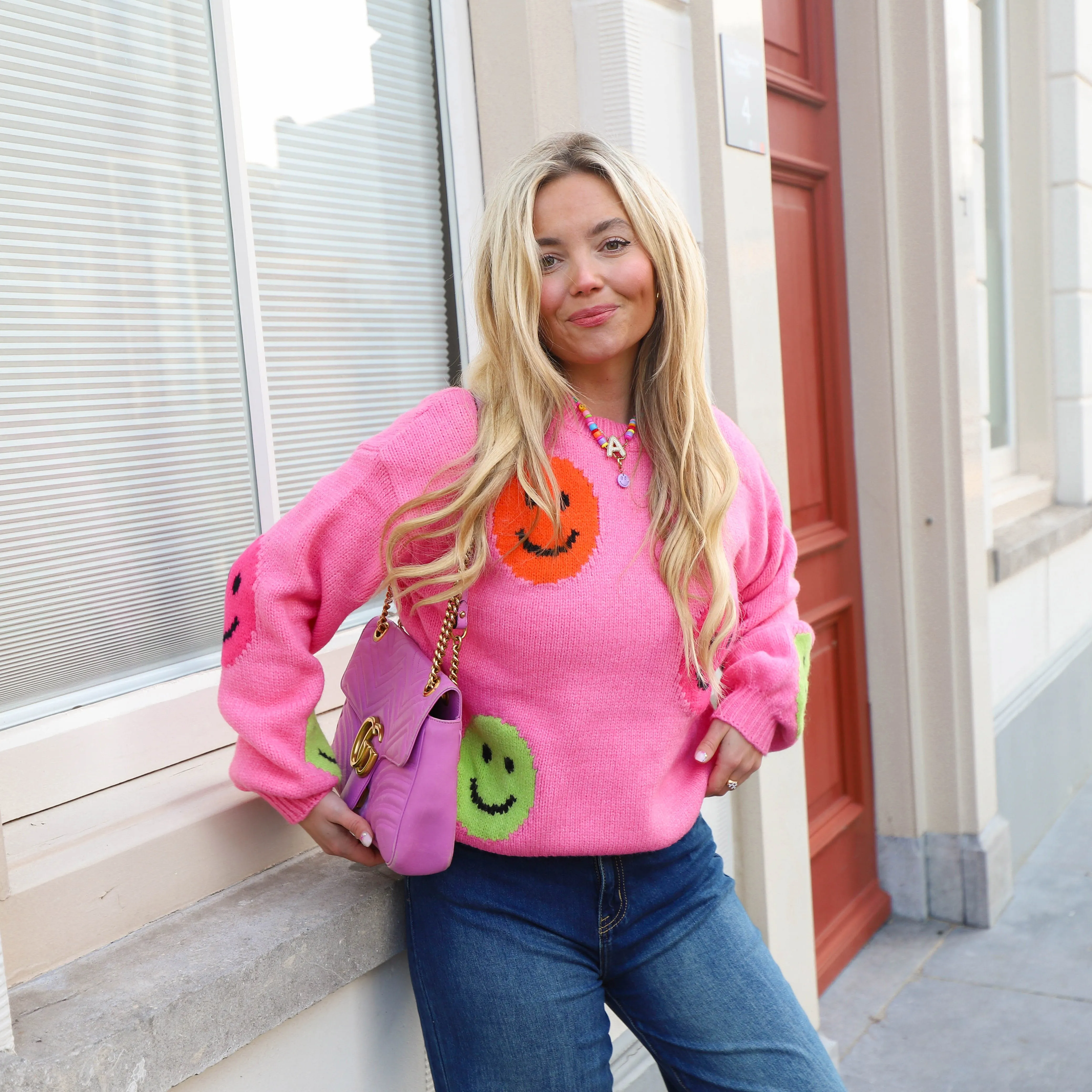 Smiley sweater pink