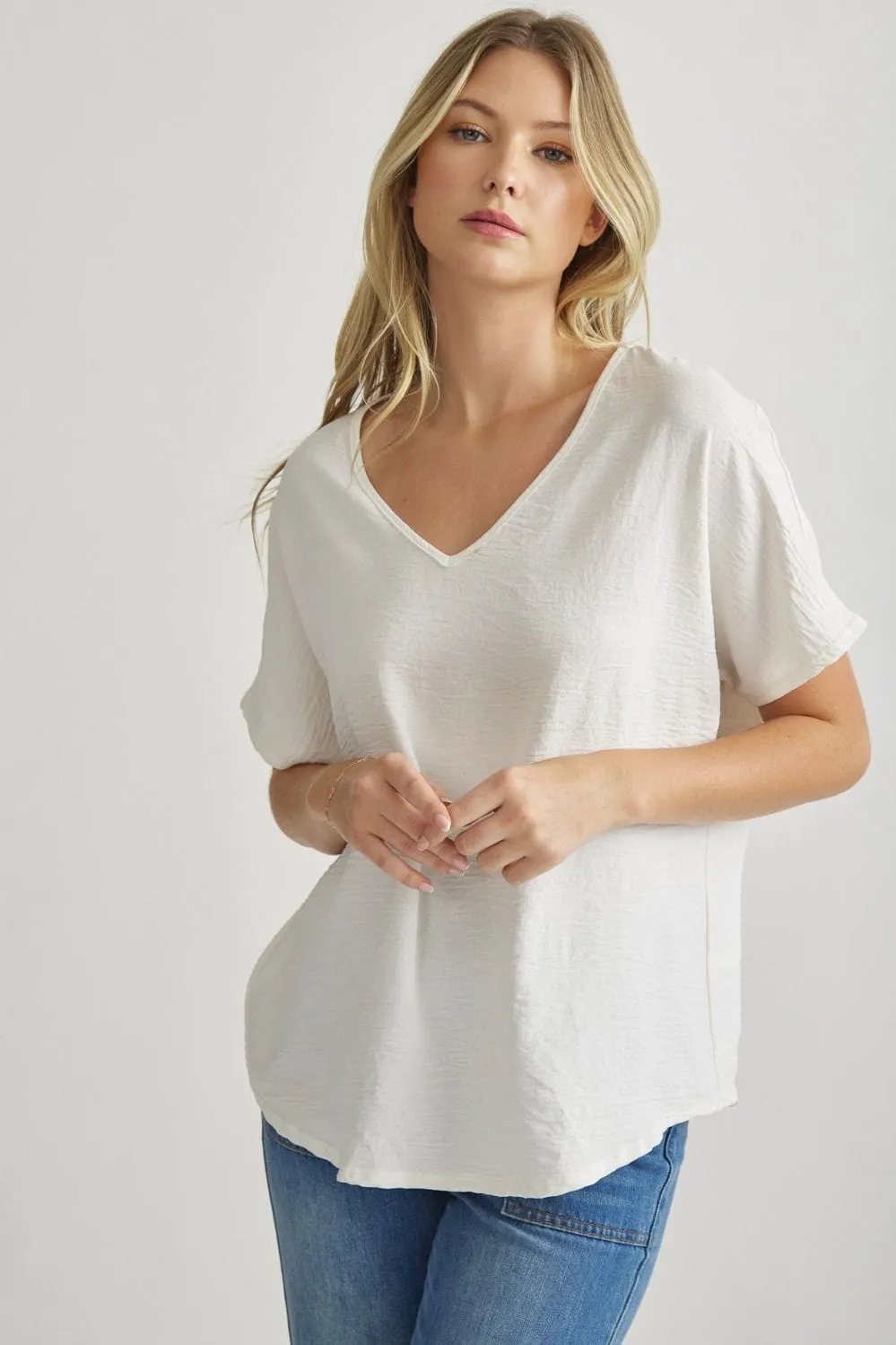 Solid V-Neck Tunic- Off White