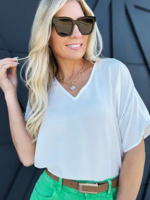 Solid V-Neck Tunic- Off White
