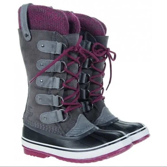 SOREL Joan of Arctic Lace Up Winter Waterproof Snow Boot Gray Purple 6