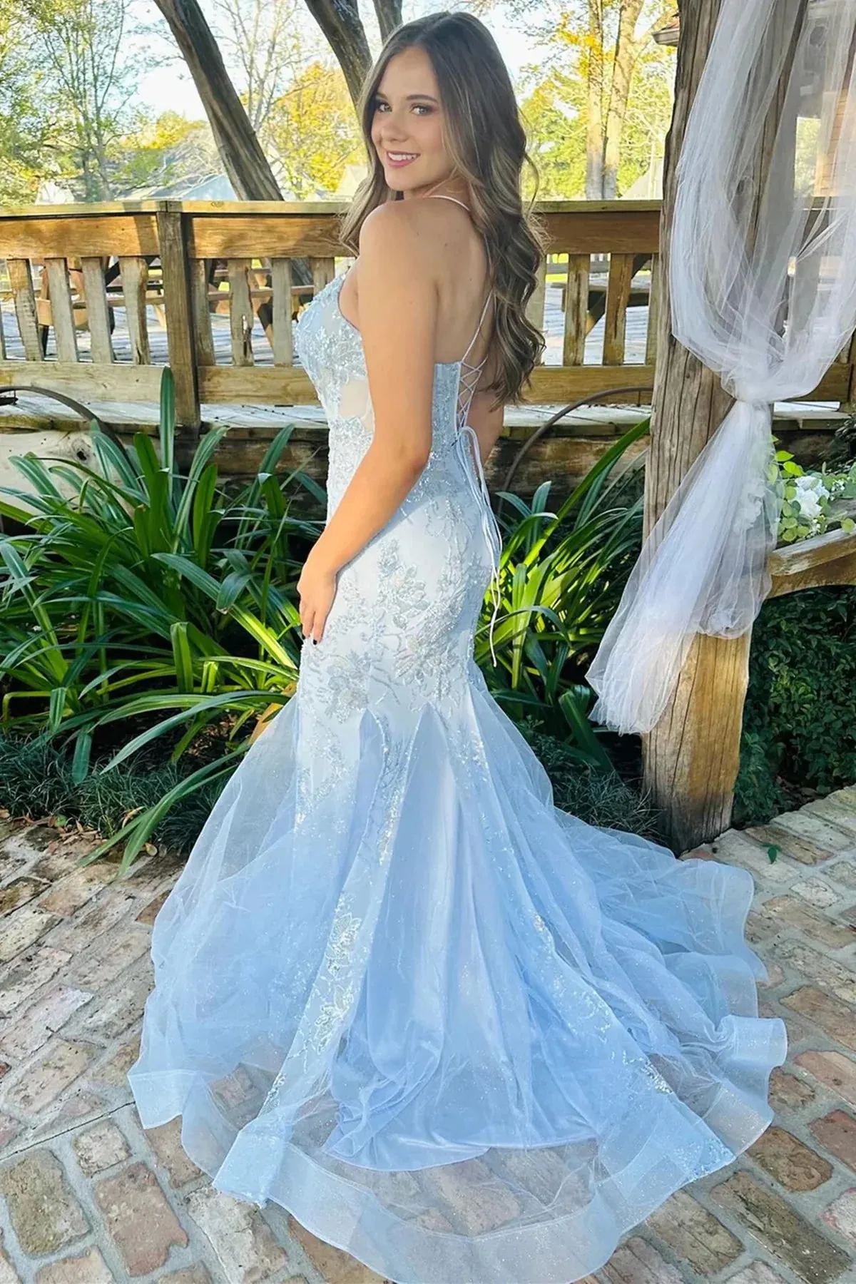 Spaghetti Straps Mermaid Tulle Long Evening Prom Dress Online, OL039