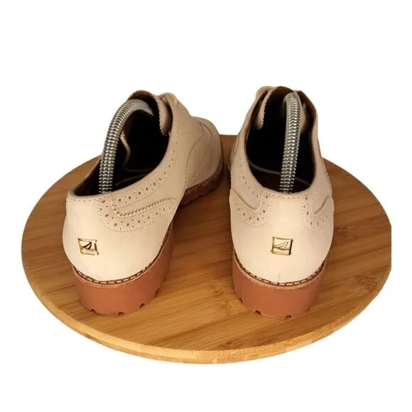 Sperry Men's Shoe Ashbury #9374178 Oxford Flats Size 11 Cream Suede &amp; Tan Sole