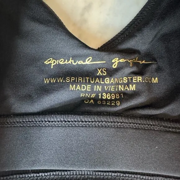 SPIRITUAL GANGSTER Womens V-Neck Plunge Ribbed Black Sports Yoga Bra Size XS