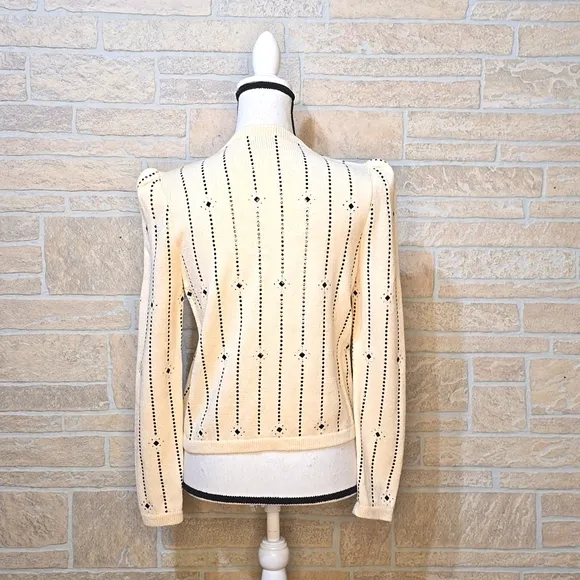 ST JOHN MARIE GRAY SANTANA Rhinestone Cardigan Sweater Cream Black