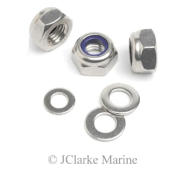 Stainless steel Ny loc nut with nylon insert and washers 316 A4 marine grade
