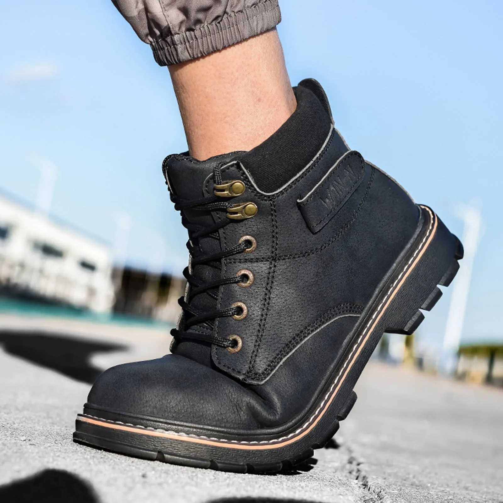 Steel Toe Work Boots for Men Non-Slip Industrial Construction Safety Work Shoes