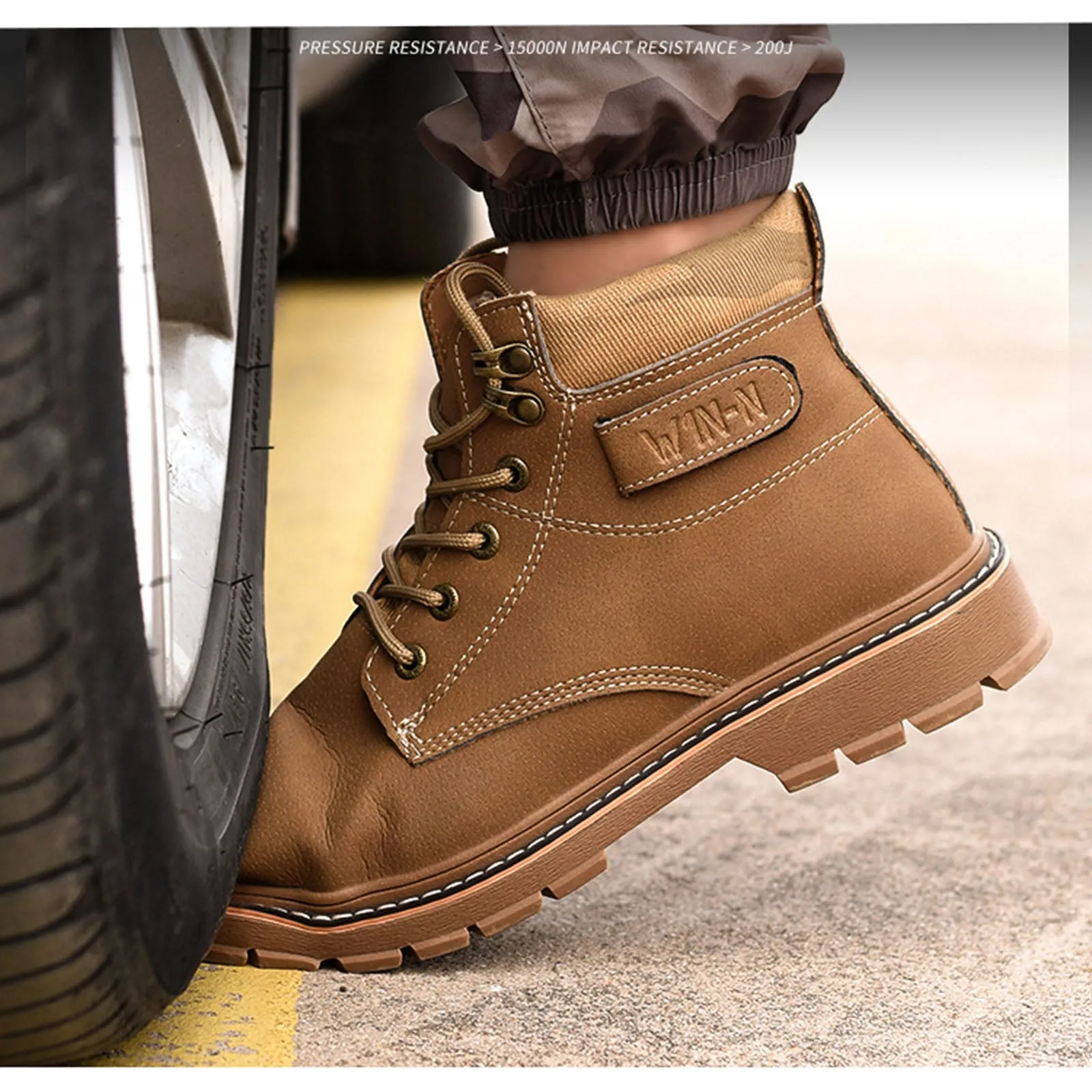 Steel Toe Work Boots for Men Non-Slip Industrial Construction Safety Work Shoes