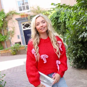 Strikken trui rood roze
