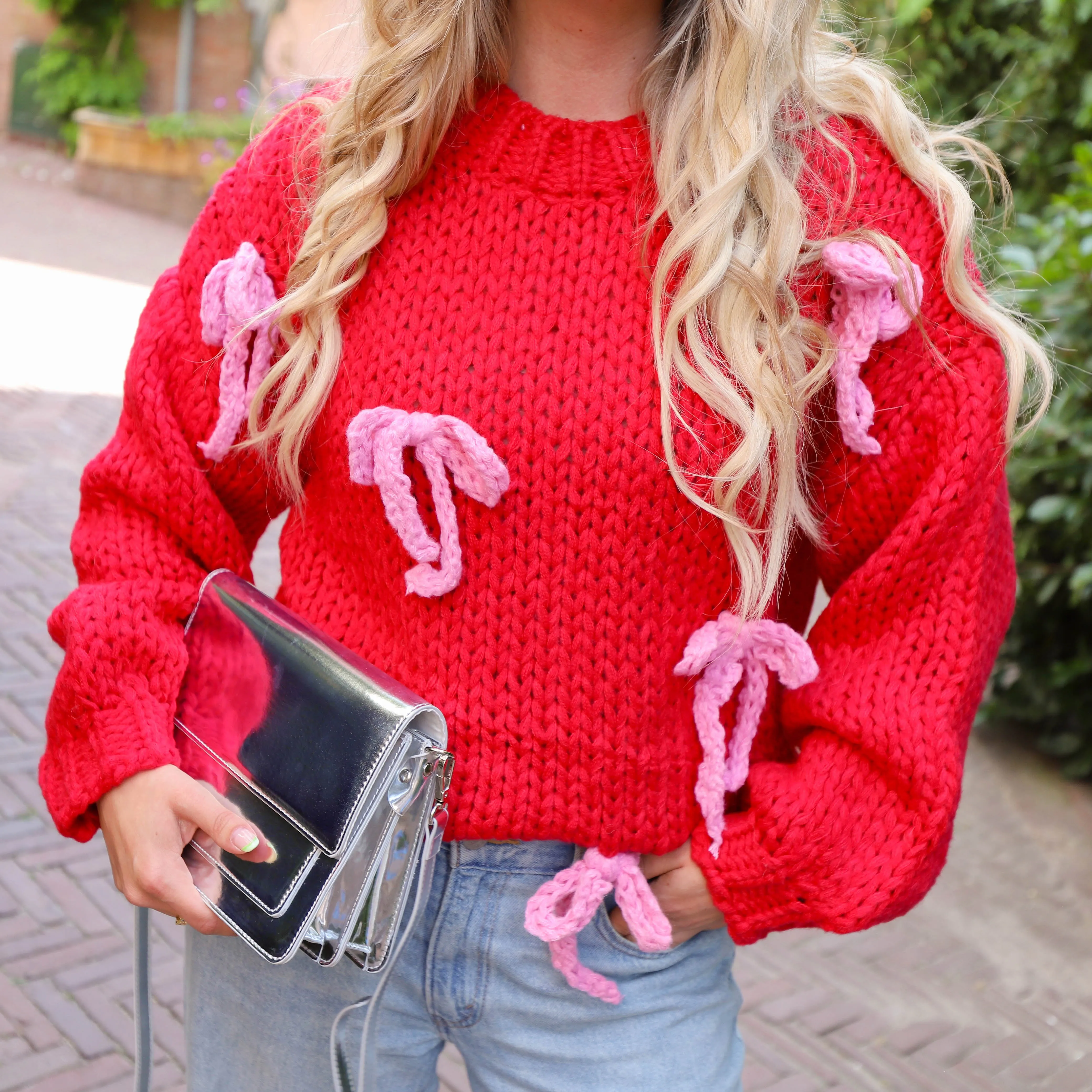Strikken trui rood roze