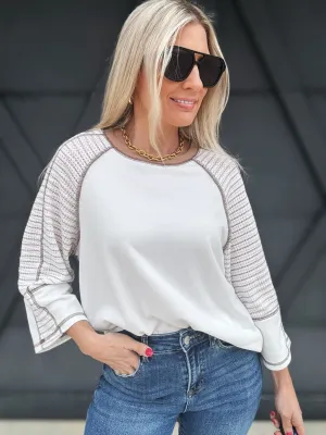 Stripe Raglan Sleeve Top In White