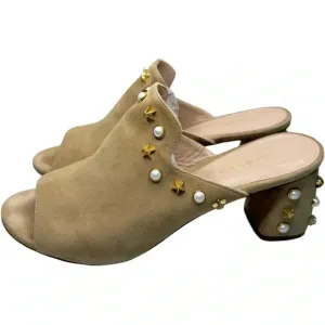 STUART WEITZMAN | Dohickey Star Embellished Suede Mule Slide Sandal Tan Gold 9.5