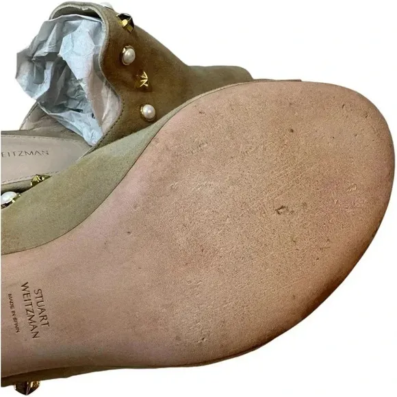 STUART WEITZMAN | Dohickey Star Embellished Suede Mule Slide Sandal Tan Gold 9.5