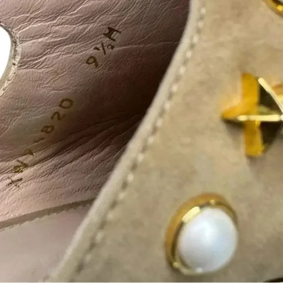 STUART WEITZMAN | Dohickey Star Embellished Suede Mule Slide Sandal Tan Gold 9.5