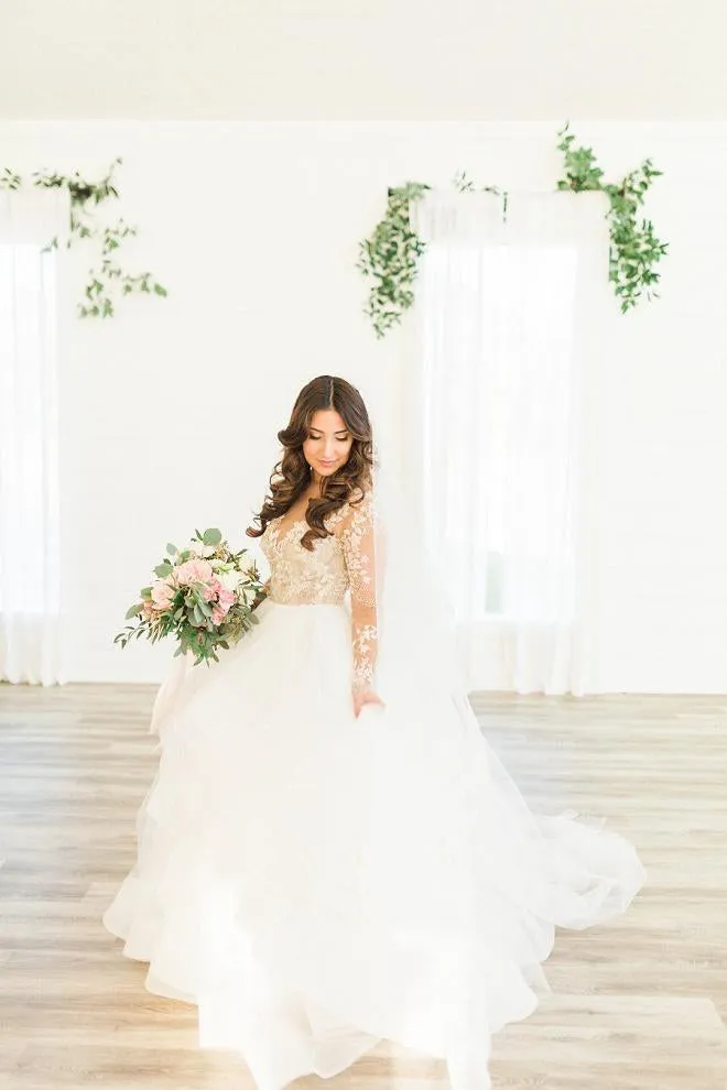 Stunning Plus Size Wedding Dress with Lace Applique and Long Sleeves OKU77