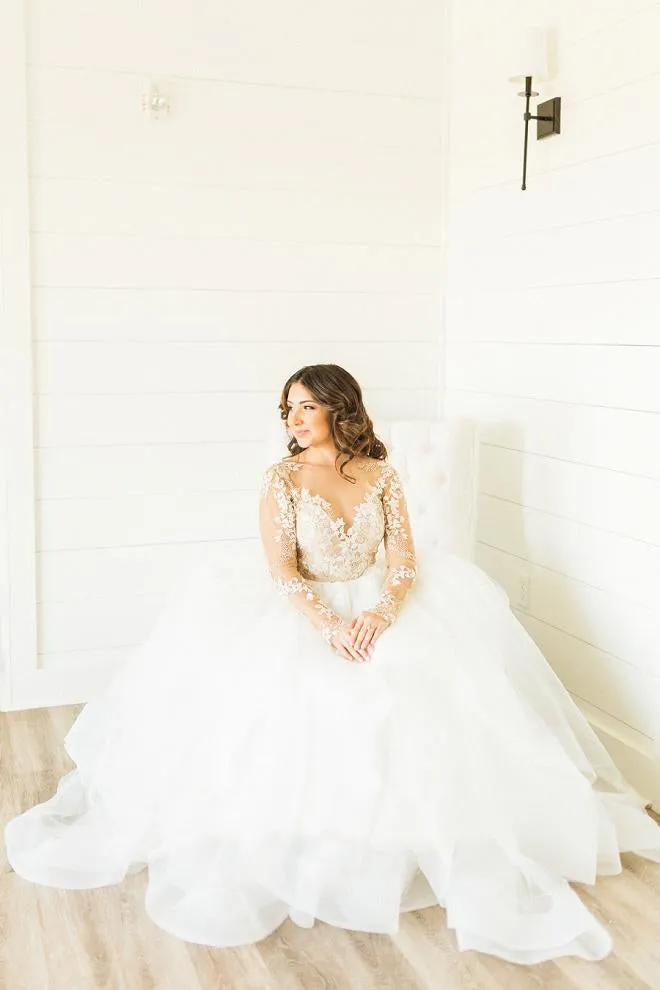 Stunning Plus Size Wedding Dress with Lace Applique and Long Sleeves OKU77