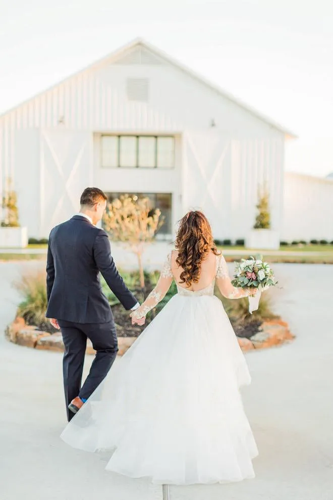 Stunning Plus Size Wedding Dress with Lace Applique and Long Sleeves OKU77