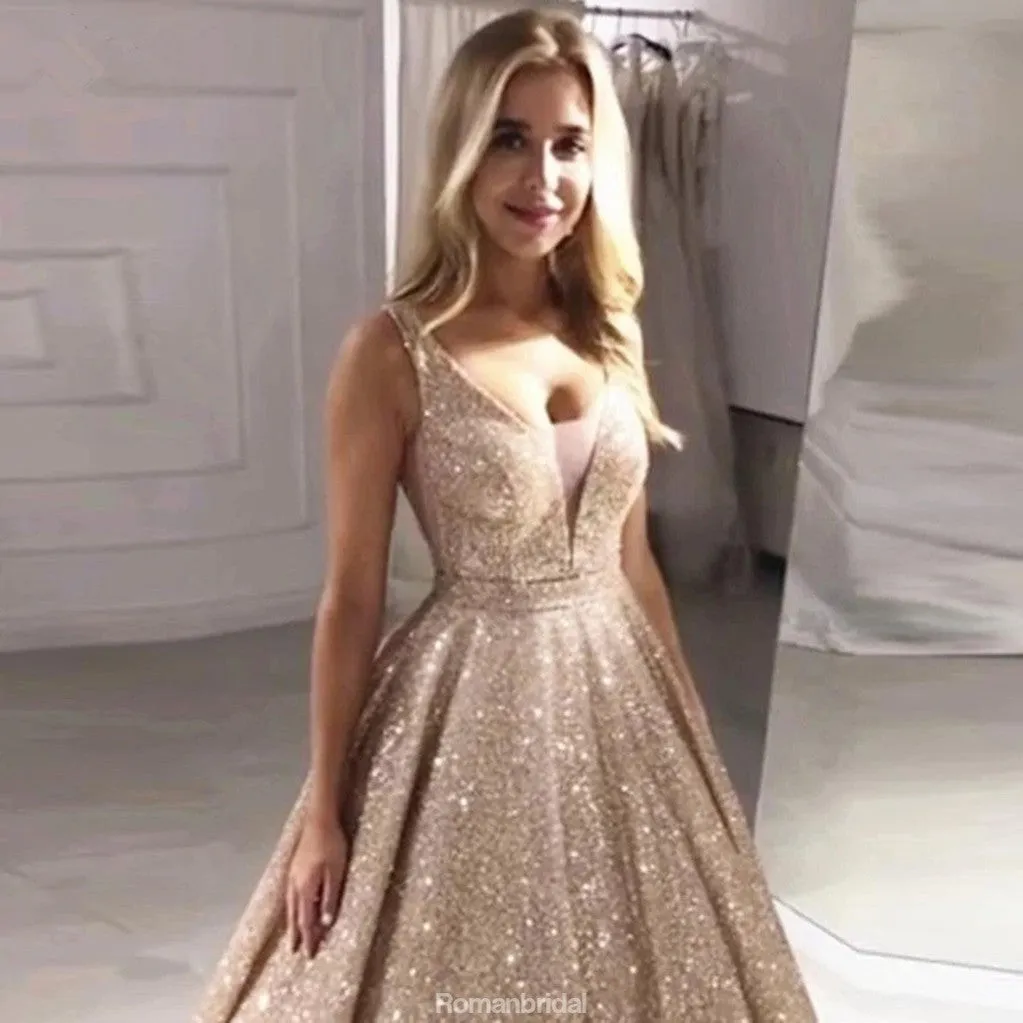 Stunning V-neck Ball Gown. Luxurious Backless Prom Dresses, PD0671