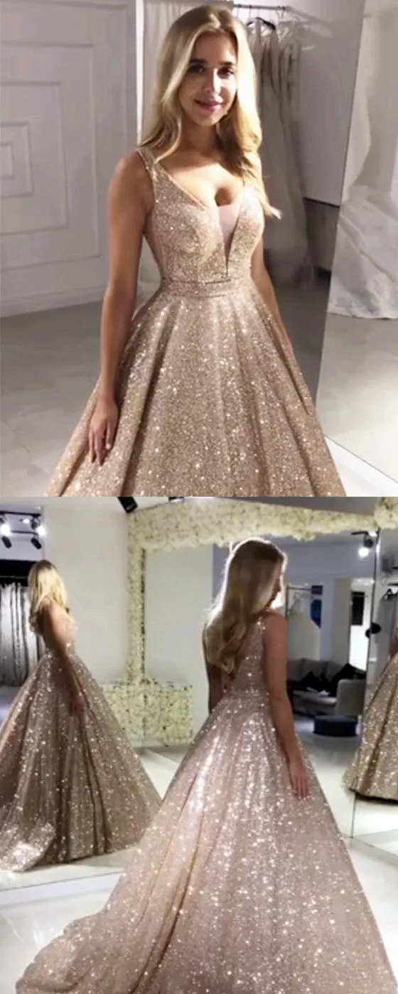 Stunning V-neck Ball Gown. Luxurious Backless Prom Dresses, PD0671