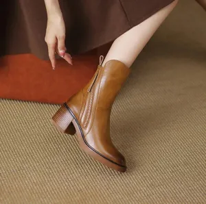 Stylish women's leather ankle boots with a chunky heel