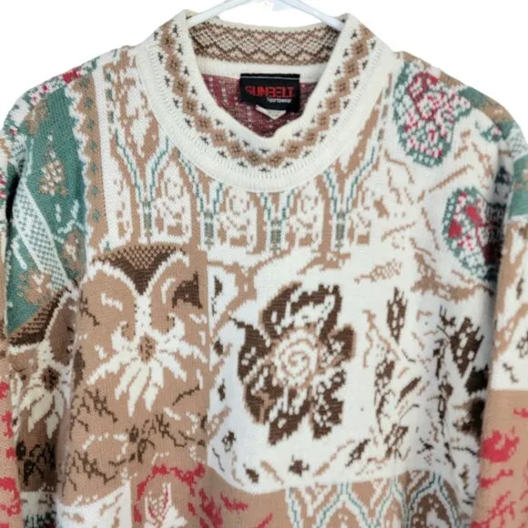 Sunbelt Vintage 90s Sweater Women Plus 1X Floral Paisley Knit Shirt Top 18 Fall