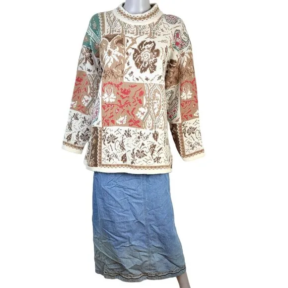 Sunbelt Vintage 90s Sweater Women Plus 1X Floral Paisley Knit Shirt Top 18 Fall