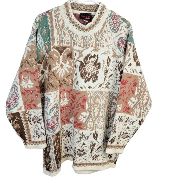 Sunbelt Vintage 90s Sweater Women Plus 1X Floral Paisley Knit Shirt Top 18 Fall