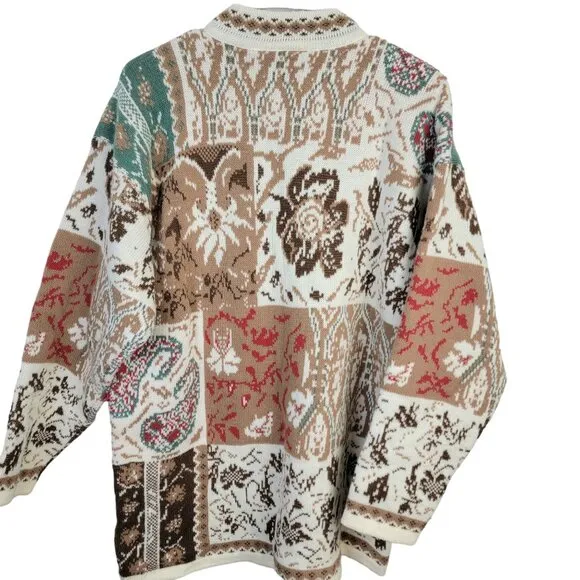 Sunbelt Vintage 90s Sweater Women Plus 1X Floral Paisley Knit Shirt Top 18 Fall